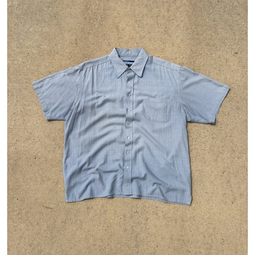Cropped Point Zero Surfer Skater Button Up Short sleeve Shirt Blue